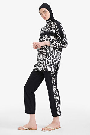 DeFacto Regular Fit Desenli 3'lü Basic Düz Burkini Tesettür Mayo Takım E7996AX25HSBK81