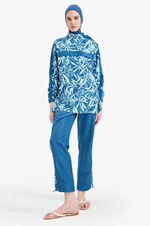 DeFacto Regular Fit Su İtici 3'lü Desenli Burkini Tesettür Mayo Takım E7996AX25HSBE376