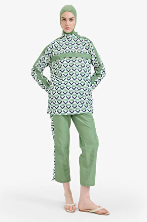 DeFacto Regular Fit Su İtici 3'lü Desenli Burkini Tesettür Mayo Takım E7996AX25HSGN680