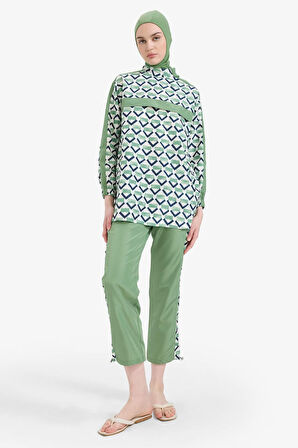 DeFacto Regular Fit Su İtici 3'lü Desenli Burkini Tesettür Mayo Takım E7996AX25HSGN680