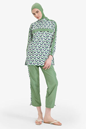 DeFacto Regular Fit Su İtici 3'lü Desenli Burkini Tesettür Mayo Takım E7996AX25HSGN680