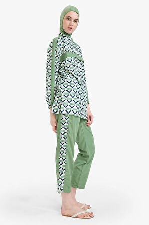 DeFacto Regular Fit Su İtici 3'lü Desenli Burkini Tesettür Mayo Takım E7996AX25HSGN680