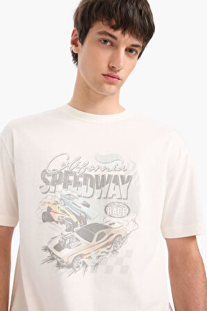 DeFacto %100 Pamuk Hot Wheels Boxy Fit Bisiklet Yaka Kısa Kollu Tişört E3274AX25SMER105