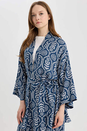 Relax Fit Desenli Kuşaklı Kimono