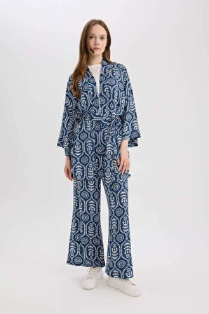Relax Fit Desenli Kuşaklı Kimono