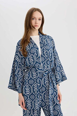 Relax Fit Desenli Kuşaklı Kimono