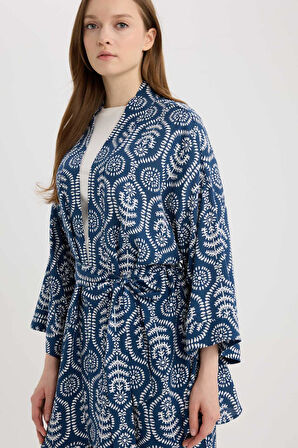 Relax Fit Desenli Kuşaklı Kimono