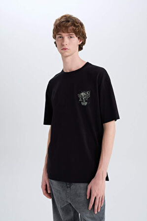 DeFacto %100 Pamuk Looney Tunes Boxy Fit Bisiklet Yaka Sırt Baskılı Kısa Kollu Tişört D6773AX25SPBK81