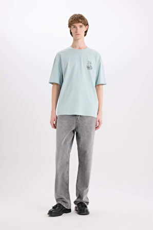 DeFacto %100 Pamuk Looney Tunes Boxy Fit Bisiklet Yaka Sırt Baskılı Kısa Kollu Tişört D6774AX25SPBE505