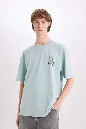 DeFacto %100 Pamuk Looney Tunes Boxy Fit Bisiklet Yaka Sırt Baskılı Kısa Kollu Tişört D6774AX25SPBE505