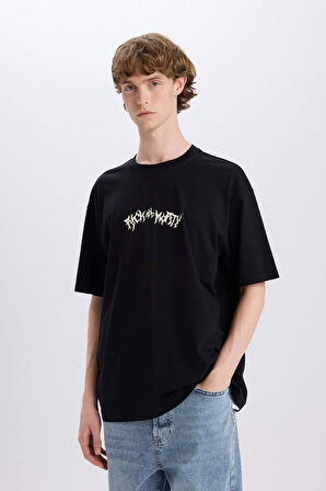 DeFacto %100 Pamuk Rick and Morty Boxy Fit Bisiklet Yaka Sırt Baskılı Kısa Kollu Tişört E3268AX25SMBK81
