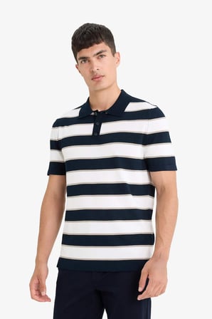 DeFacto Standart Fit Polo Yaka Çizgili Kısa Kollu Triko Tişört E5439AX25SPNV64