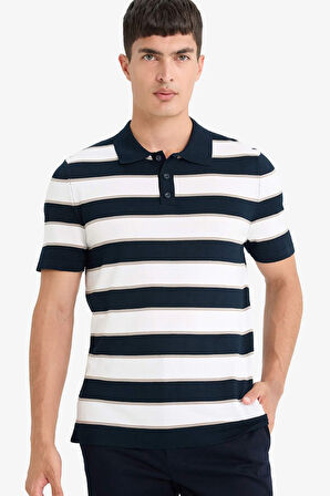 DeFacto Standart Fit Polo Yaka Çizgili Kısa Kollu Triko Tişört E5439AX25SPNV64