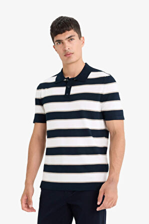 DeFacto Standart Fit Polo Yaka Çizgili Kısa Kollu Triko Tişört E5439AX25SPNV64