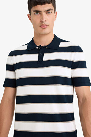 DeFacto Standart Fit Polo Yaka Çizgili Kısa Kollu Triko Tişört E5439AX25SPNV64