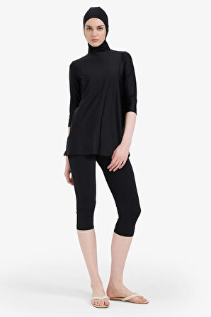 Regular Fit 4'lü Basic Düz Burkini Tesettür Mayo Takım
