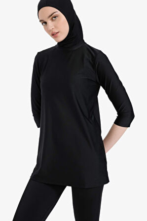 Regular Fit 4'lü Basic Düz Burkini Tesettür Mayo Takım
