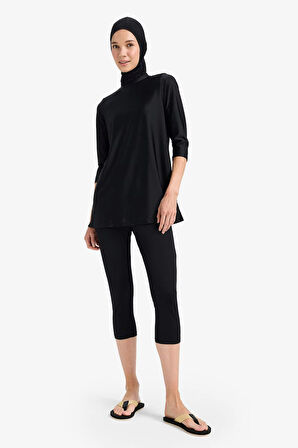 Regular Fit 4'lü Hızlı Kuruyan Burkini Tesettür Basic Düz Mayo Takım

