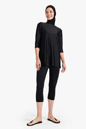 Regular Fit 4'lü Hızlı Kuruyan Burkini Tesettür Basic Düz Mayo Takım
