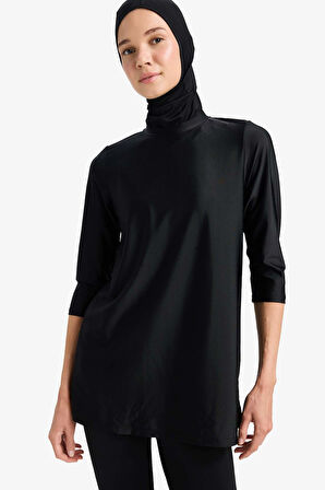 Regular Fit 4'lü Hızlı Kuruyan Burkini Tesettür Basic Düz Mayo Takım

