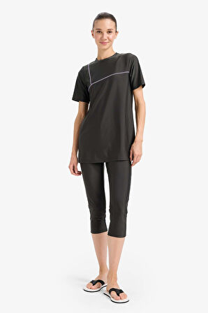 Regular Fit 4'lü Hızlı Kuruyan Burkini Tesettür Basic Düz Mayo Takım