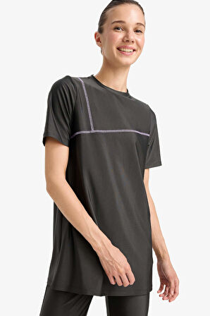 Regular Fit 4'lü Hızlı Kuruyan Burkini Tesettür Basic Düz Mayo Takım