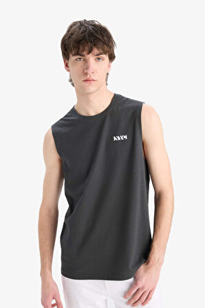 %100 Pamuk Regular Fit Baskılı Bisiklet Yaka Atlet