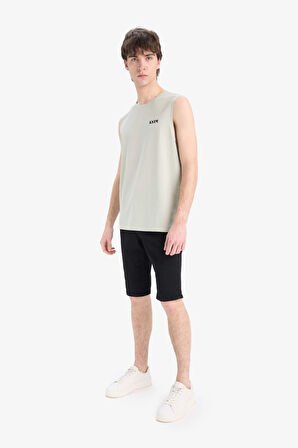 %100 Pamuk Regular Fit Baskılı Bisiklet Yaka Atlet
