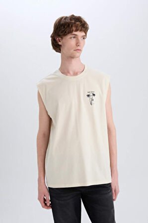 DeFacto %100 Pamuk Boxy Fit Sırt Baskılı Bisiklet Yaka Atlet E3223AX25HSBG33