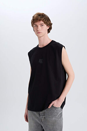 DeFacto %100 Pamuk Boxy Fit Bisiklet Yaka Sırt Baskılı Atlet E3224AX25HSBK81