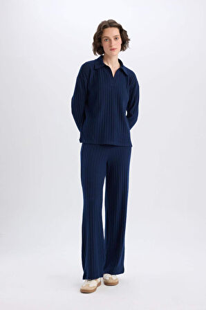 Wide Leg Geniş Paça Eşofman Altı Normal Bel Fitilli Kaşkorse Kumaş Basic Düz