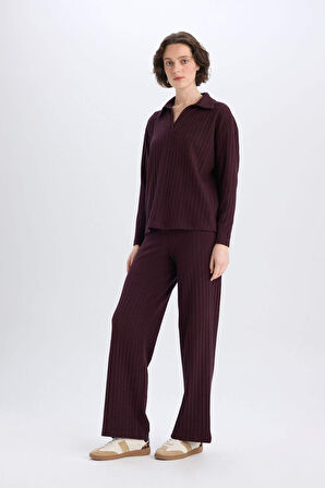 DeFacto Wide Leg Geniş Paça Eşofman Altı Normal Bel Fitilli Kaşkorse Kumaş Basic Düz B2405AX25SPBR115