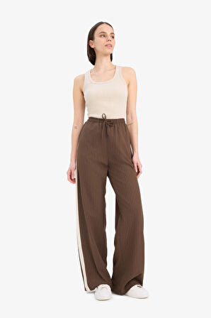 Coool Wide Leg Çizgili Kumaş Pantolon Normal Bel