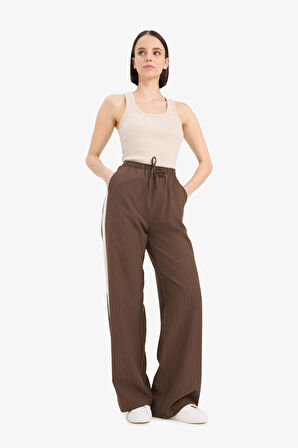 Coool Wide Leg Çizgili Kumaş Pantolon Normal Bel