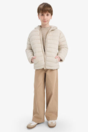 Erkek Çocuk Su Geçirmez Kapüşonlu Fermuarlı Şişme Mont