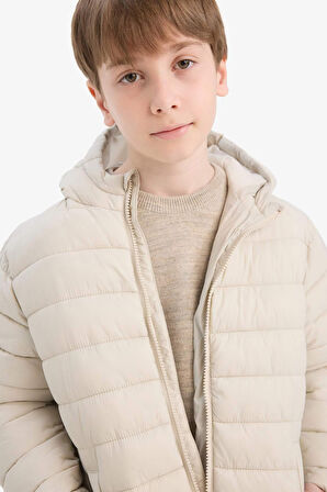 Erkek Çocuk Su Geçirmez Kapüşonlu Fermuarlı Şişme Mont