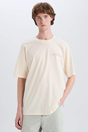 DeFacto %100 Pamuk Vikings Valhalla Boxy Fit Bisiklet Yaka Sırt Baskılı Kısa Kollu Tişört E3278AX25SMER83