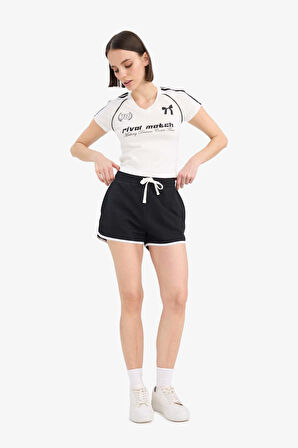 DeFacto Coool Regular Fit Esnek Belli Bağcıklı Kalın Kumaş Mini Şort A6224AX25SMBK81