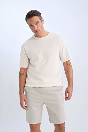 DeFacto Regular Fit Beli Bağcıklı Dokulu Bermuda Şort D9451AX25SPGN1217