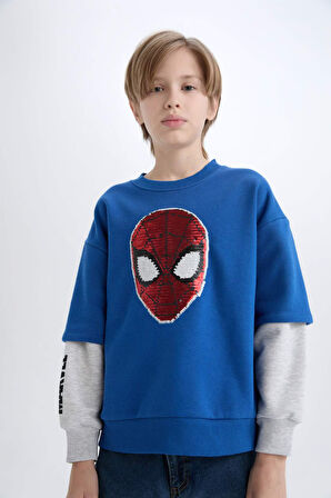 DeFacto Erkek Çocuk Marvel Spiderman Oversize Geniş Kalıp Bisiklet Yaka Sweatshirt D6813A824WNBE464