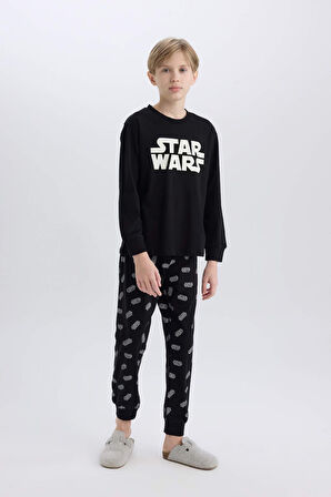 DeFacto Erkek Çocuk Star Wars Pijama Takımı Bisiklet Yaka Uzun Kollu Üst Uzun Alt D8572A824WNBK81