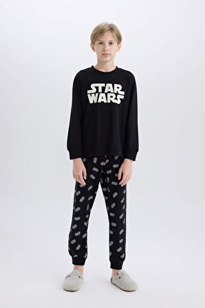 DeFacto Erkek Çocuk Star Wars Pijama Takımı Bisiklet Yaka Uzun Kollu Üst Uzun Alt D8572A824WNBK81