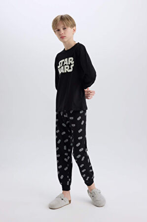 DeFacto Erkek Çocuk Star Wars Pijama Takımı Bisiklet Yaka Uzun Kollu Üst Uzun Alt D8572A824WNBK81