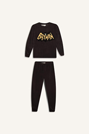 DeFacto Erkek Çocuk Batman Pijama Takımı Polar Bisiklet Yaka Uzun Kollu Üst Beli Lastikli Uzun Alt D8570A824CWAR212