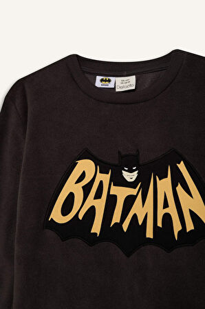 Erkek Çocuk Batman Pijama Takımı Polar Bisiklet Yaka Uzun Kollu Üst Beli Lastikli Uzun Alt