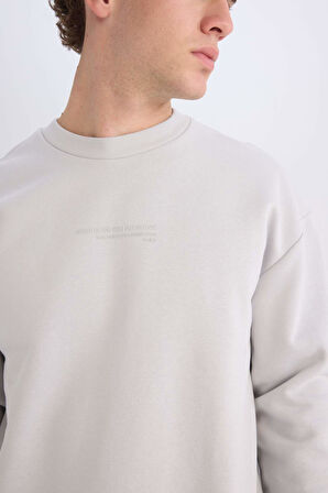 DeFacto Boxy Fit Bisiklet Yaka Baskılı Sweatshirt X8282AZ24AUGR184