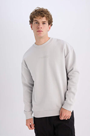 DeFacto Boxy Fit Bisiklet Yaka Baskılı Sweatshirt X8282AZ24AUGR184