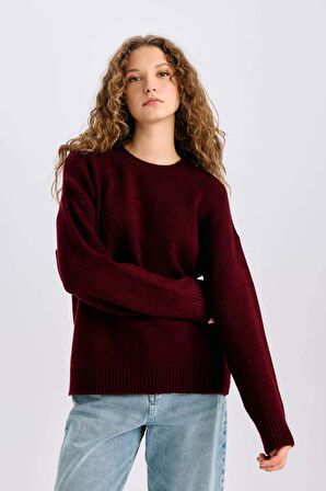 Oversize Fit Geniş Kalıp Bisiklet Yaka Triko Kazak