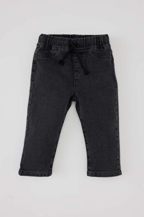 Erkek Bebek Düz Paça Beli Lastikli Basic Düz Jean Pantolon