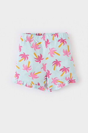 DeFacto Kız Bebek 2'li Takım Palmiye Desenli Kısa Kollu Tişört Beli Lastikli Şort E0689A525SMBE495